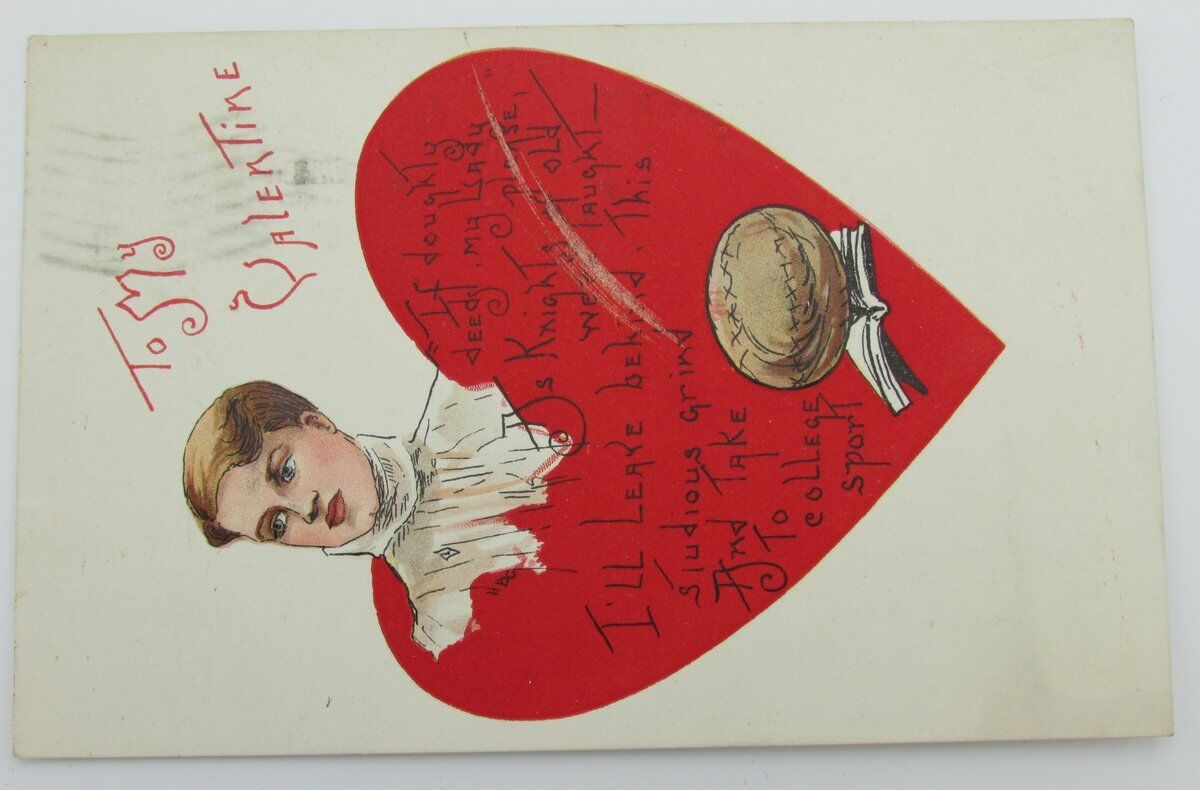 Vintage Postcard postmarked 1909 "To My Valentine" with football 140035