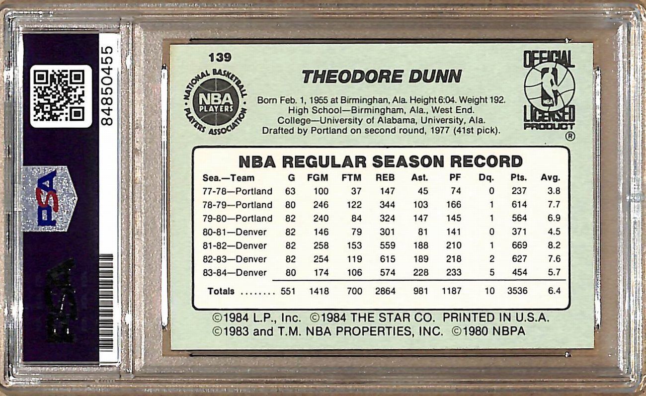 1984-85 Star Company #139 T.R. Dunn Nuggets Signed/Auto Card PSA/DNA 179110