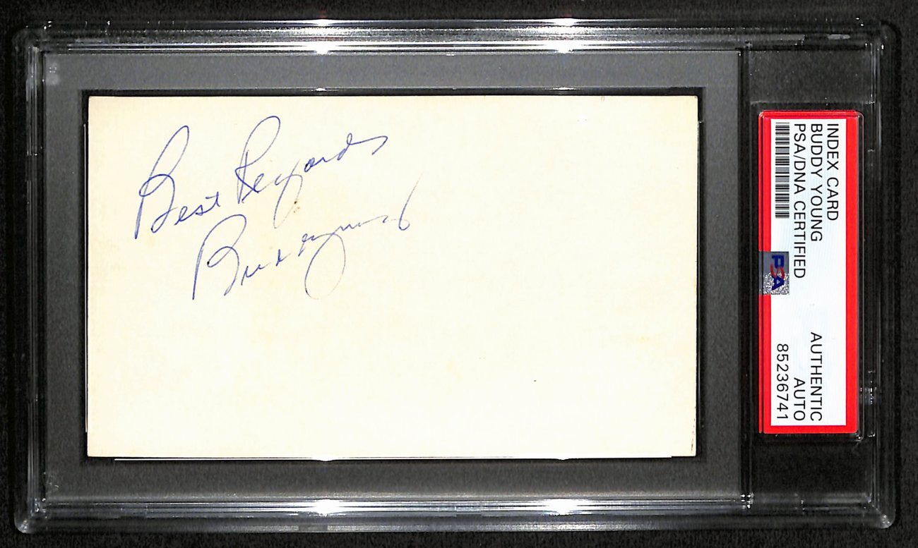 Buddy Young Signed/Inscribed 3x5 Index Card Baltimore Colts PSA/DNA 189020