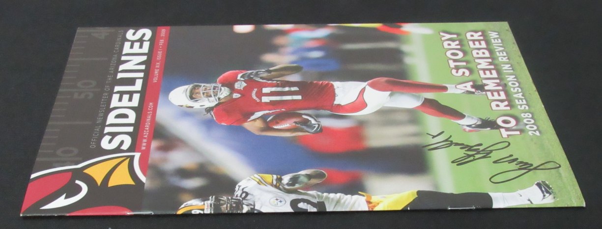 Larry Fitzgerald Signed 2009 Sidelines Arizona Cardinals Newsletter JSA 190772