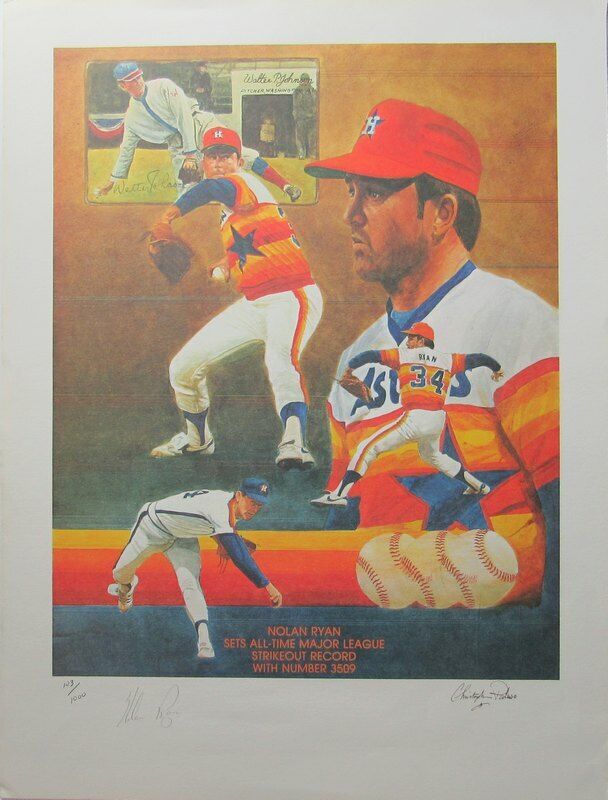 Nolan Ryan Astros Strikeout Record Signed 18x24 Paluso lithograph JSA 140931