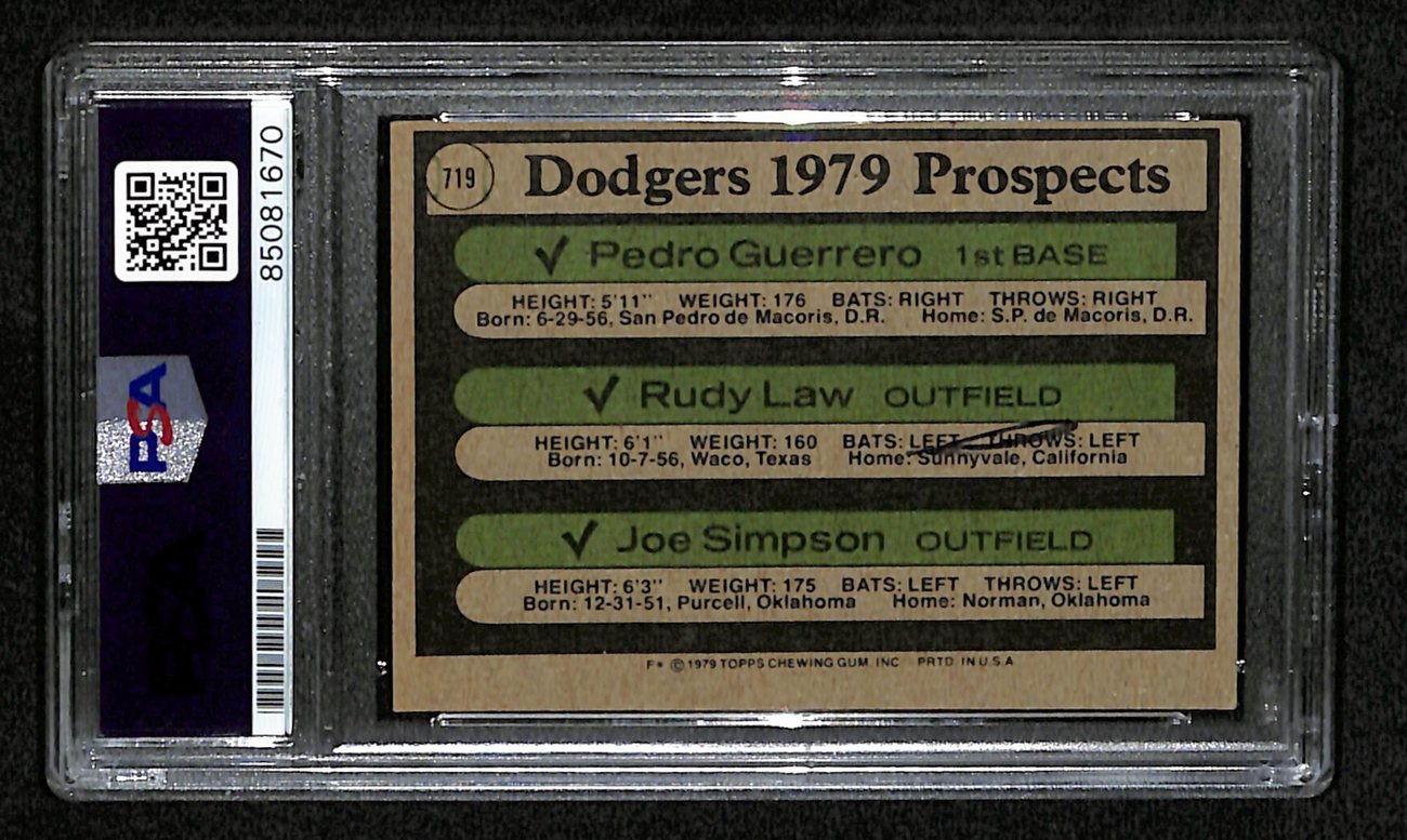 Guerrero/Law/Simpson Signed 1979 Topps Card #719 Dodgers PSA/DNA 184543