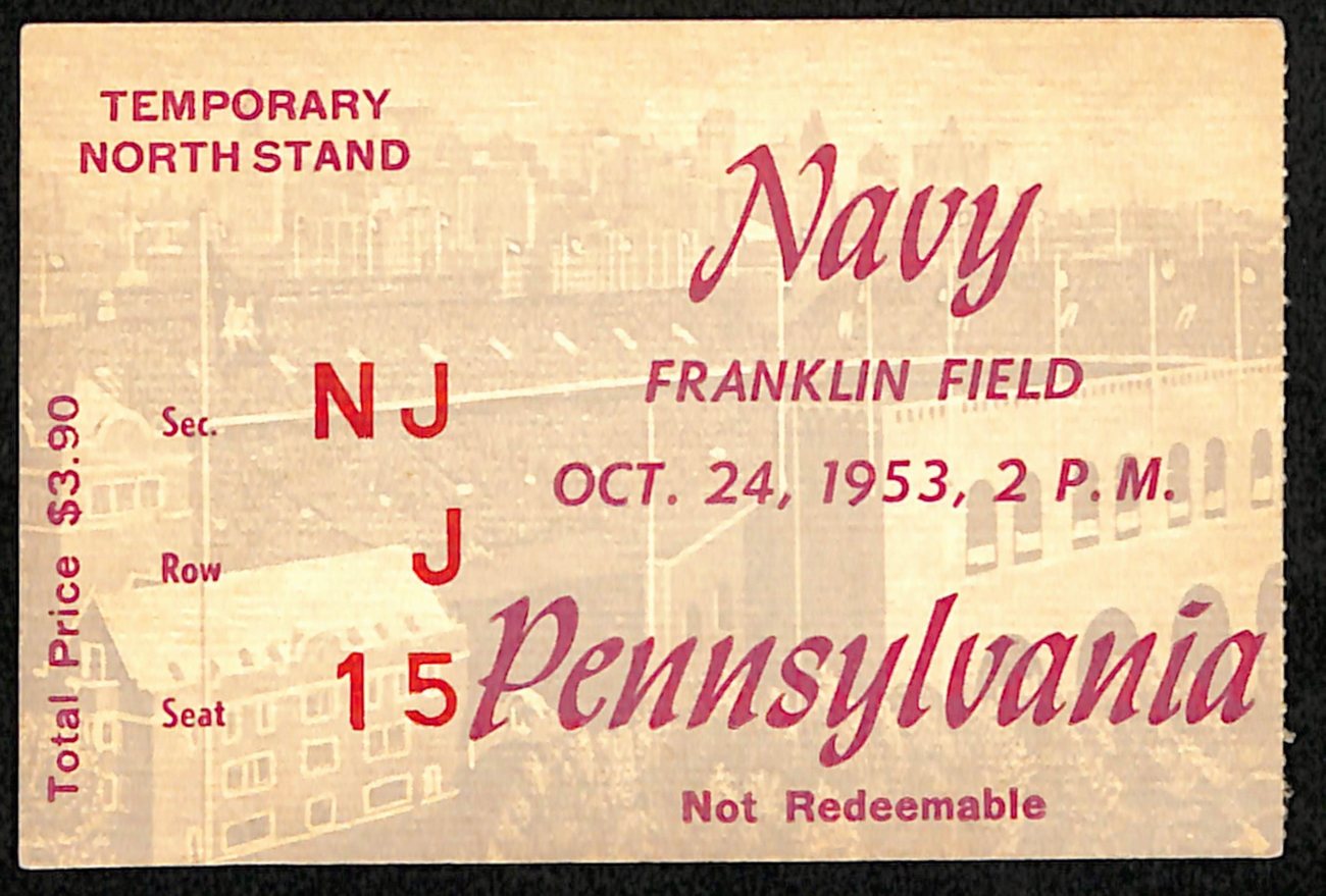 October 24, 1953 Navy vs Penn Quakers College Football Game Ticket Stub 189896