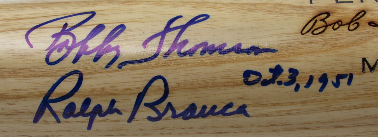Bobby Thomson/Ralph Branca Dual-Signed/Inscr Adirondack Bat JSA 192235