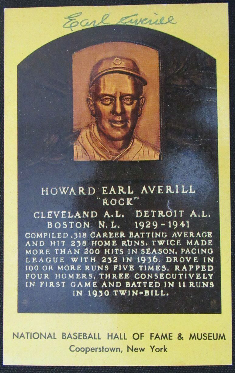 Earl Averill HOF Cleveland Indians d.1983 Signed/Auto HOF Plaque Postcard 163082