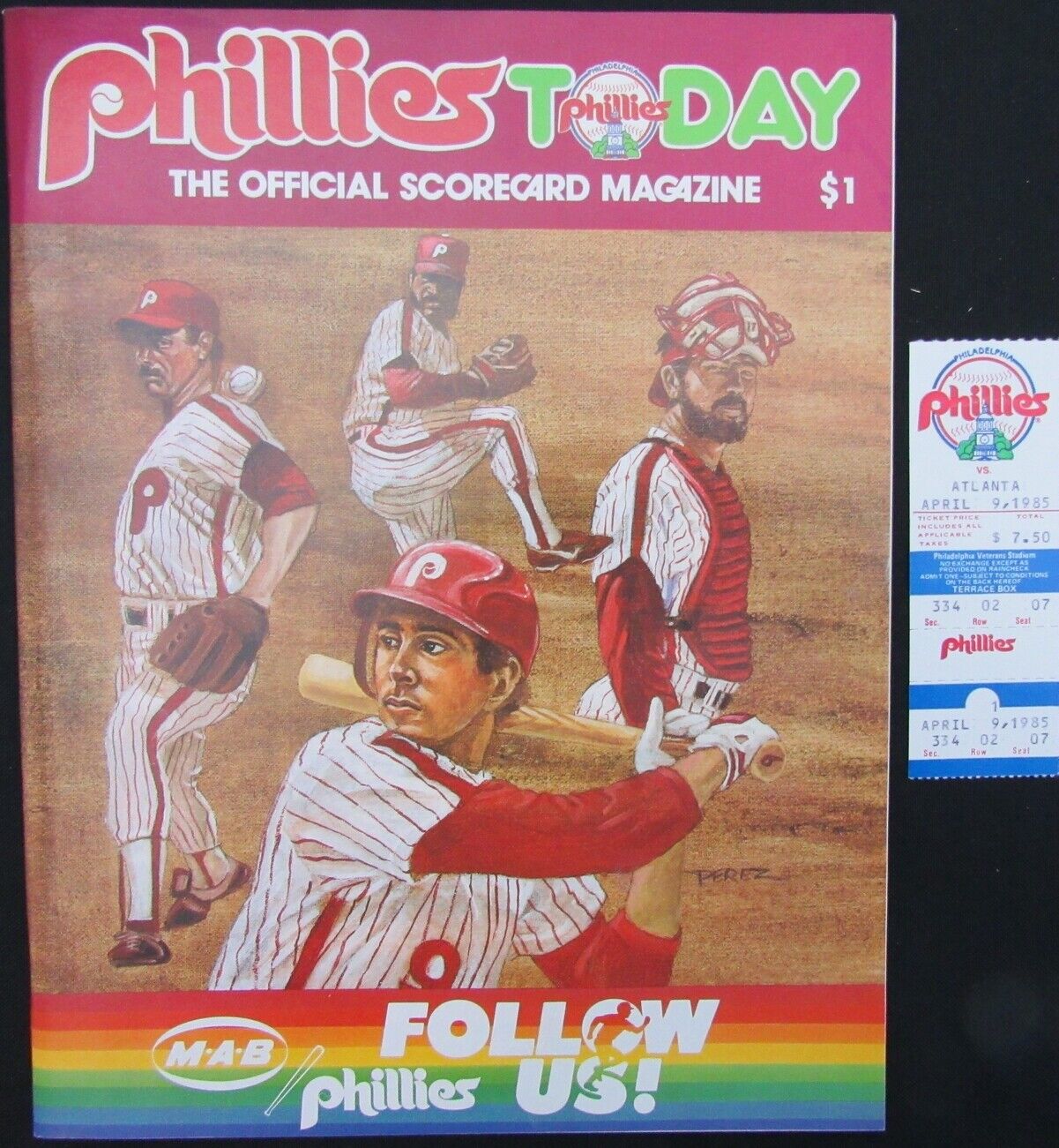 1985 Philadelphia Phillies Home Opener v Braves Program & Ticket4/9/1985 157927