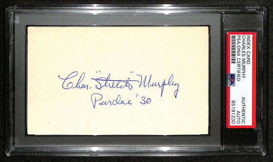Charles "Stretch" Murphy HOF Signed/Inscr 3x5 Index Card Purdue PSA/DNA 188581