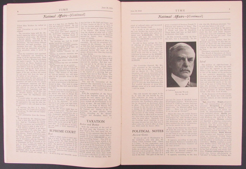 Time Magazine Vol III No 26 June 30, 1924 William Hoeard Taft 183265