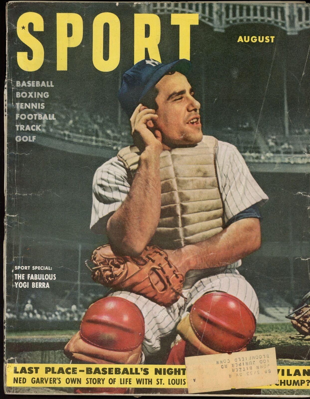 August 1951 SPORT Magazine Yogi Berra New York Yankees on Cover 177656