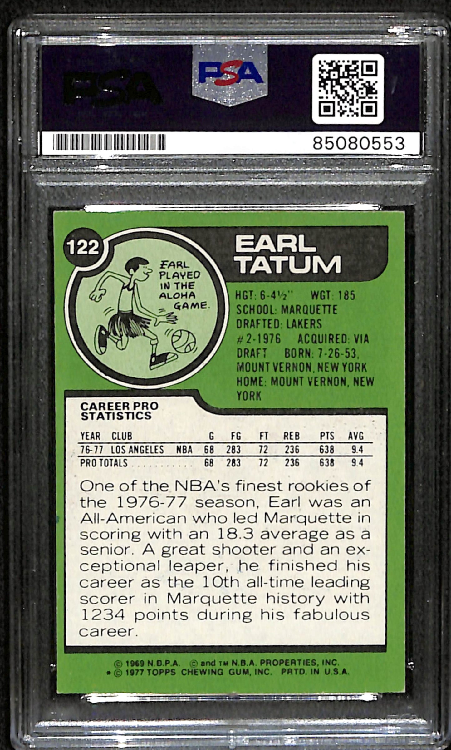 Earl Tatum Signed 1977 Topps Card #122 Los Angeles Lakers PSA/DNA 185731