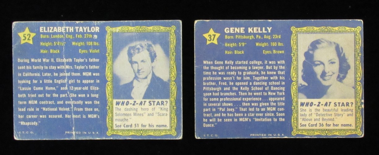 1953 TOPPS WHO-Z-AT STAR Complete (80) Card Set Movie Stars 185527