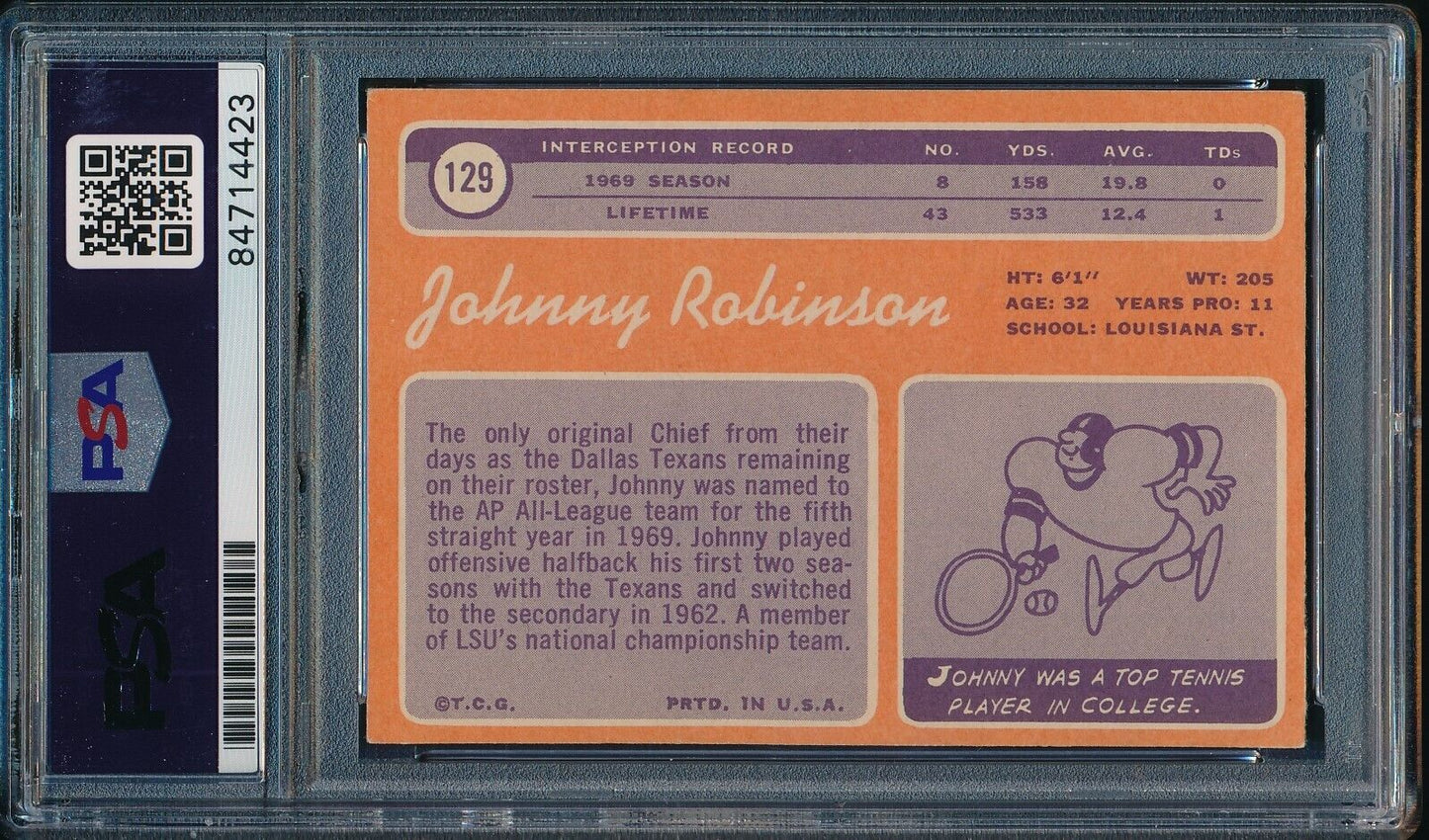 1970 TOPPS Johnny Robinson HOF #129 Card Signed Chiefs PSA/DNA 176369