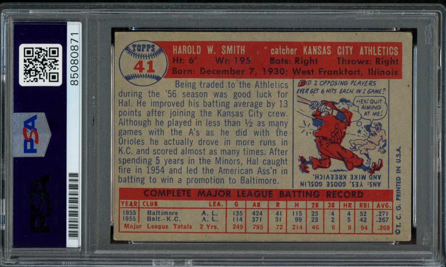 1957 TOPPS Hal Smith #41 Auth Card Signed Kansas City A's PSA/DNA 184117