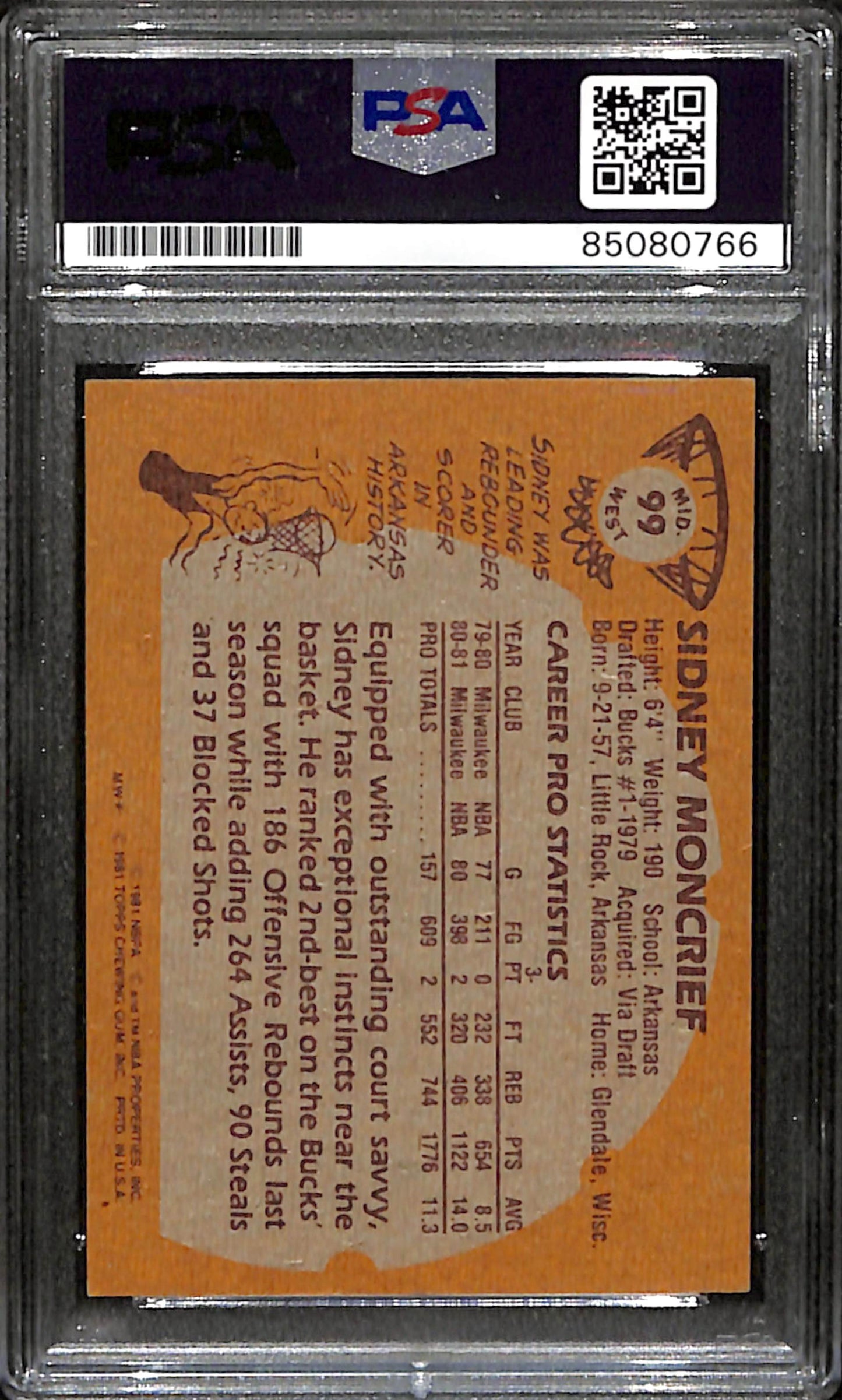 Sydney Moncrief Signed 1981 Topps Card #99 Milwaukee Bucks PSA/DNA 185768