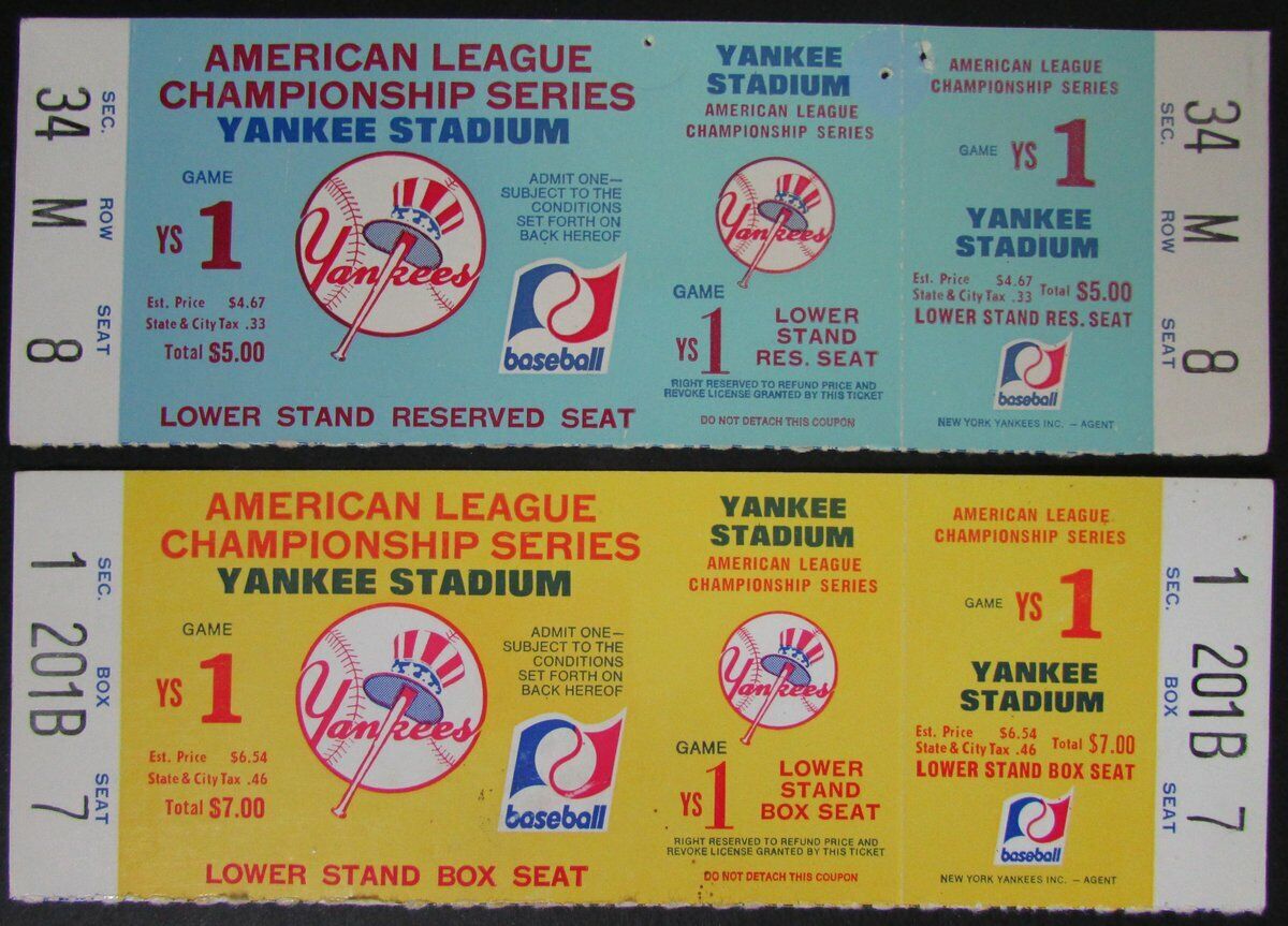 Lot ofTwo New York Yankees Phantom ALCS Full Mint Tickets Games, Pre 1973 145448