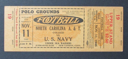 1946 North Carolina A&T vs. U.S. Navy Proof Ticket 11/11/46 Polo Grounds