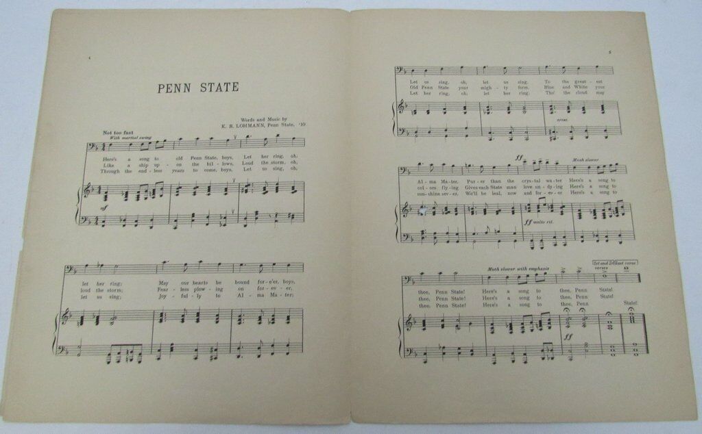 1910 "Penn State" Music Sheet Music & Words by Karl B. Lohmann 129524