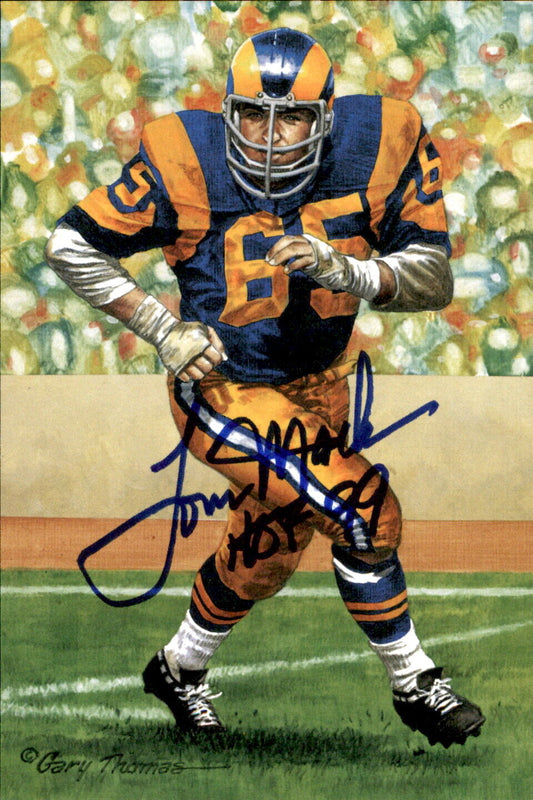 Tom Mack HOF Autographed Goal Line Art GLAC Postcard Los Angeles Rams JSA