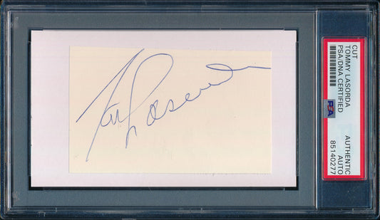 Tommy Lasorda HOF Signed Cut on 3x5 Index Card Dodgers PSA/DNA 186499