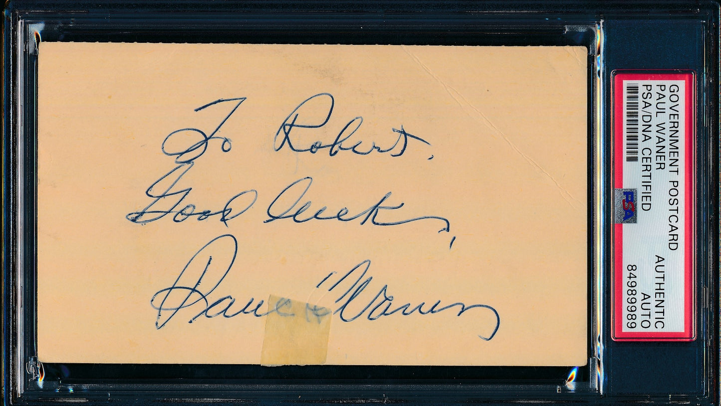 Paul Waner HOF Autographed/Inscr 1949 GPC Government Postcard Pirates PSA/DNA