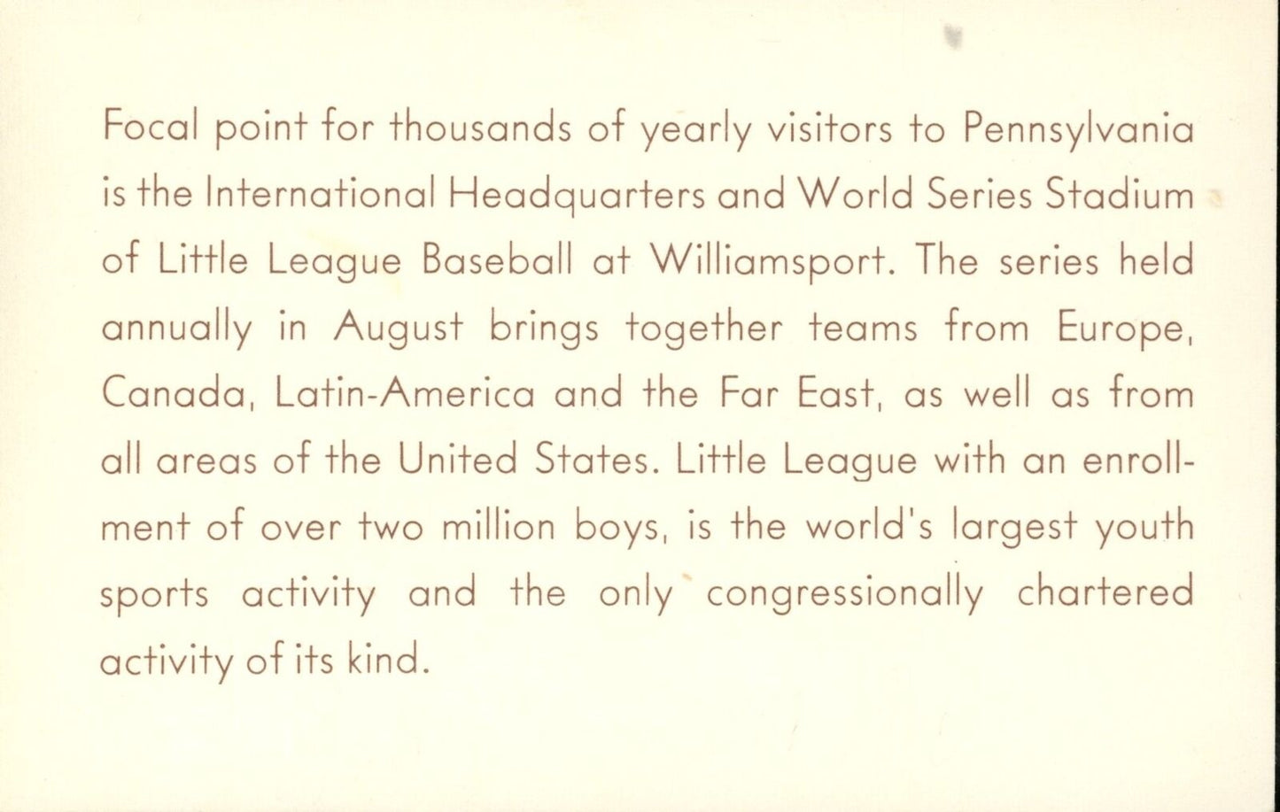 1940's Postcard Little League Williamsport, PA 176193