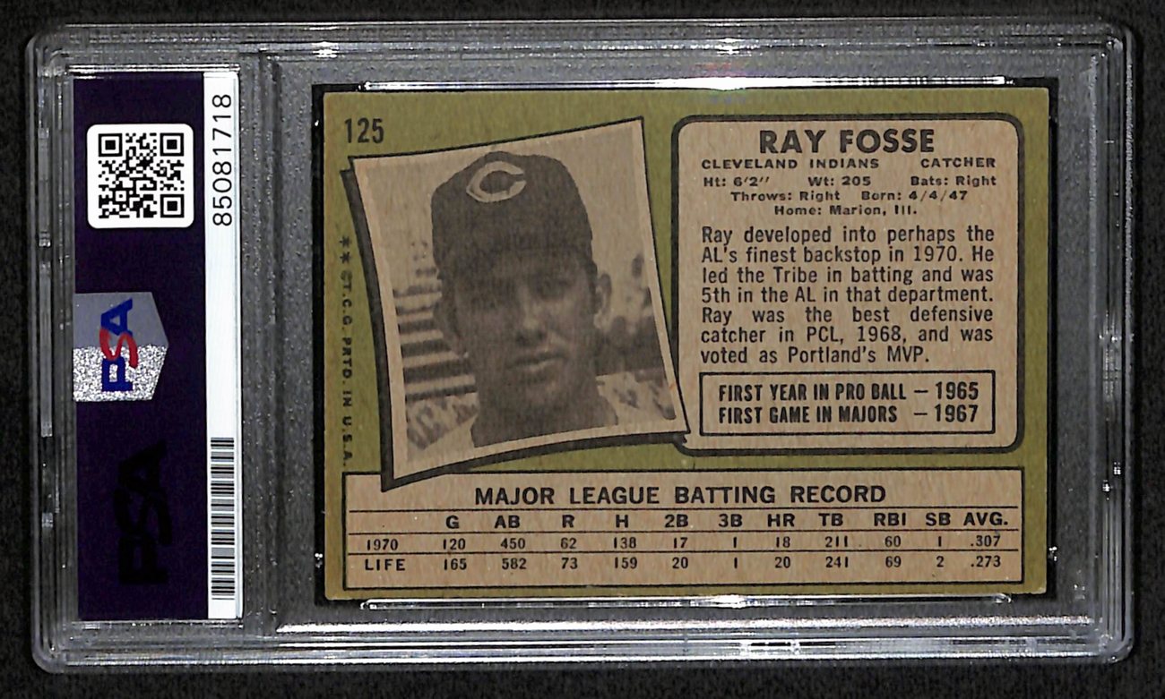 Ray Fosse Signed 1971 Topps Card #125 Cleveland Indians PSA/DNA 184500