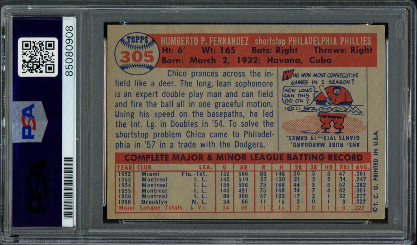 Chico Fernandez Signed 1957 Topps Trading Card #305 Phillies PSA/DNA 184012