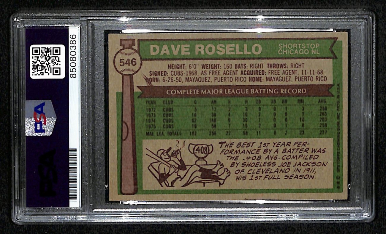 Dave Rosello Signed 1976 Topps Card #546 Chicago Cubs PSA/DNA 184418