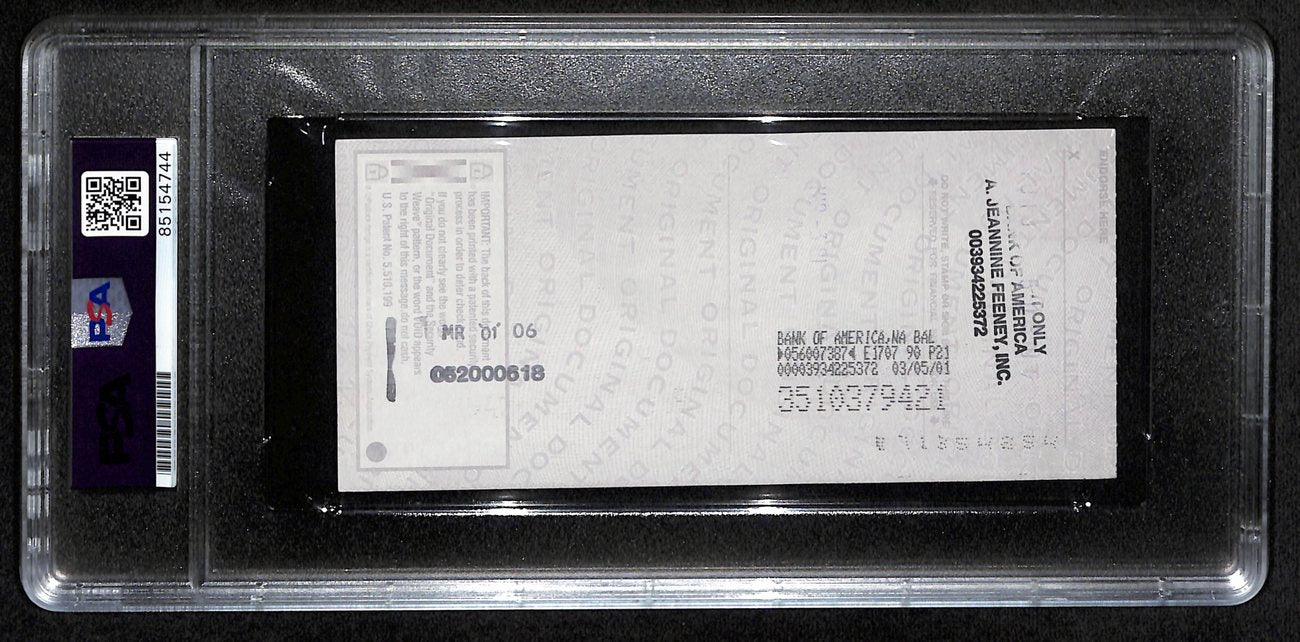 Johnny Unitas HOF Signed/Auto 2001 Bank Check Colts PSA/DNA GEM MT 10 192620