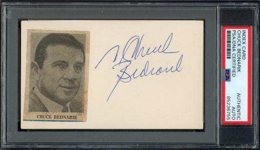 Chuck Bednarik HOF Signed/Auto Cut Photo on 3x5 Index Card Eagles PSA/DNA 188272