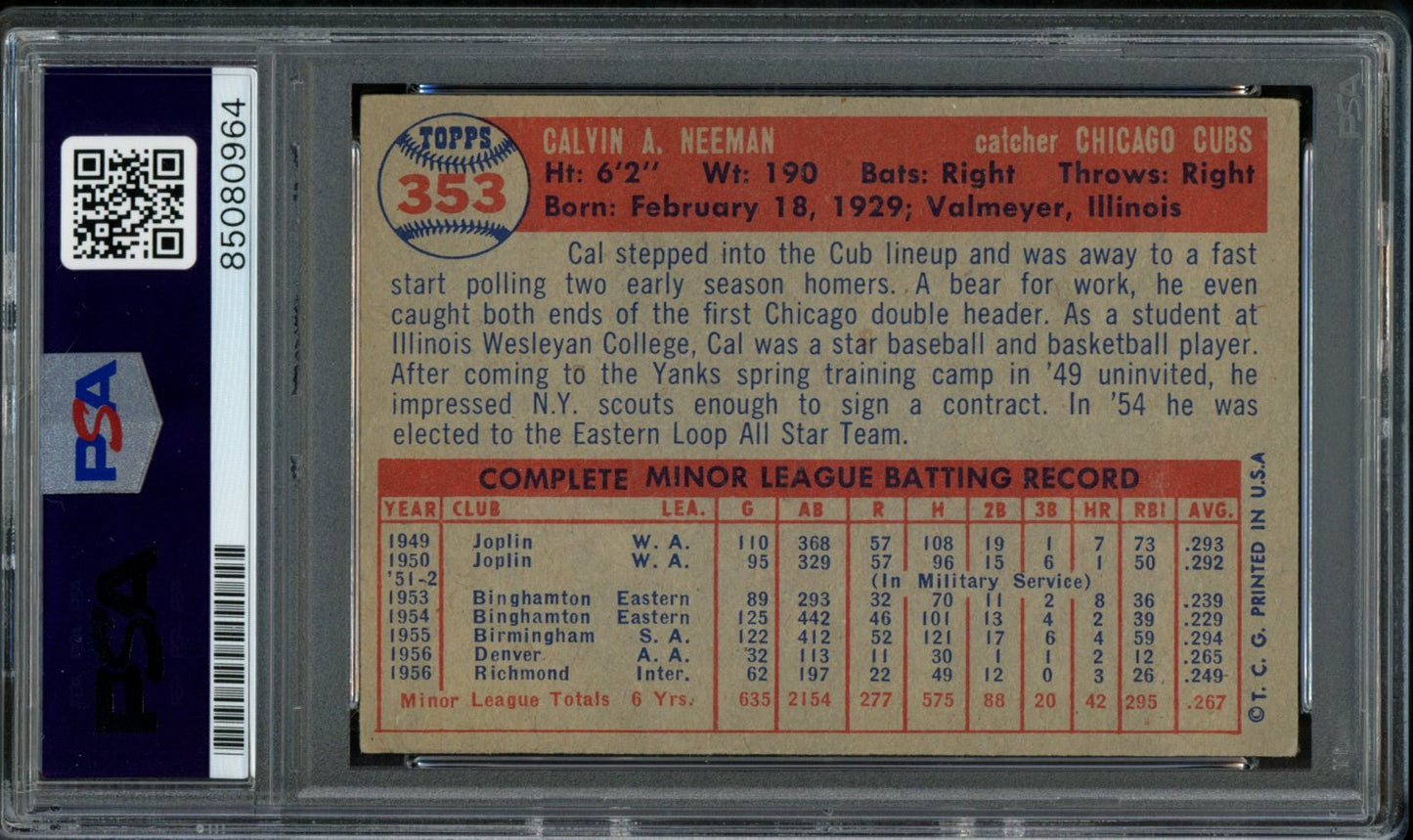 Cal Neeman Signed 1957 Topps Card #353 Chicago Cubs PSA/DNA 184158