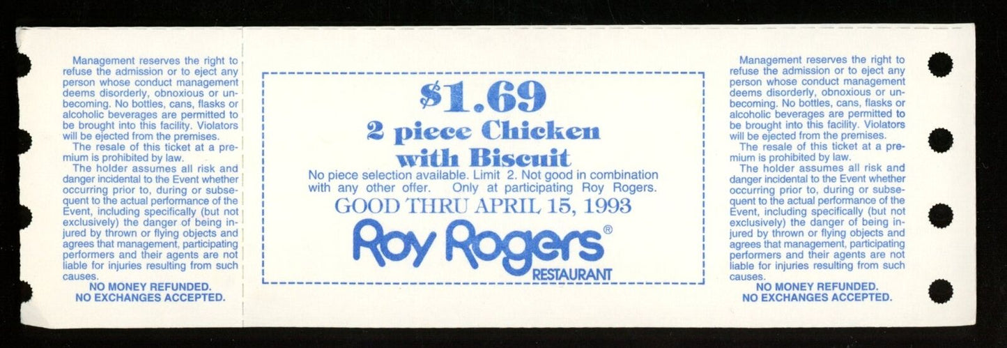 February 28, 1993 Pitt vs. Georgetown College Basketball Game Full Ticket