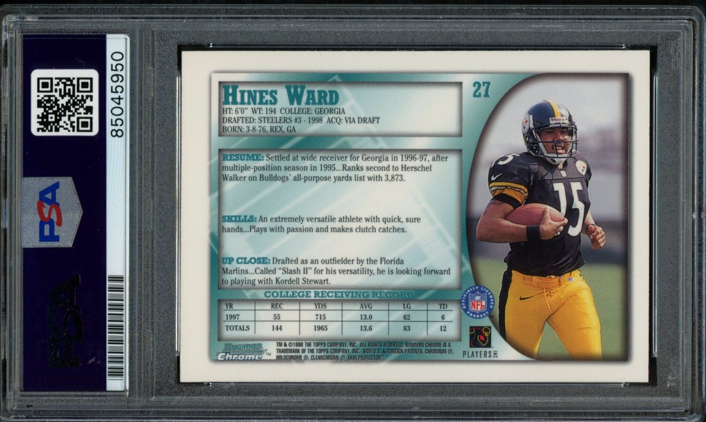 Hines Ward Steelers Autographed 1998 Bowman Chrome Rookie Card #27 PSA/DNA