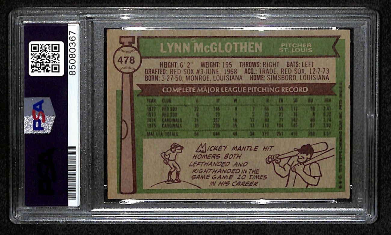 Lynn McGlothen Signed 1976 Topps Card #478 St. Louis Cardinals PSA/DNA 184378