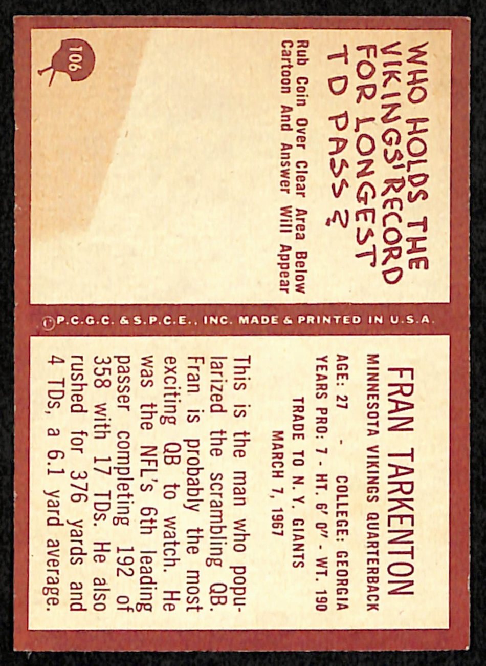 1967 Philadelphia Football Vikings Complete Team Set (12/12) Cards 189257