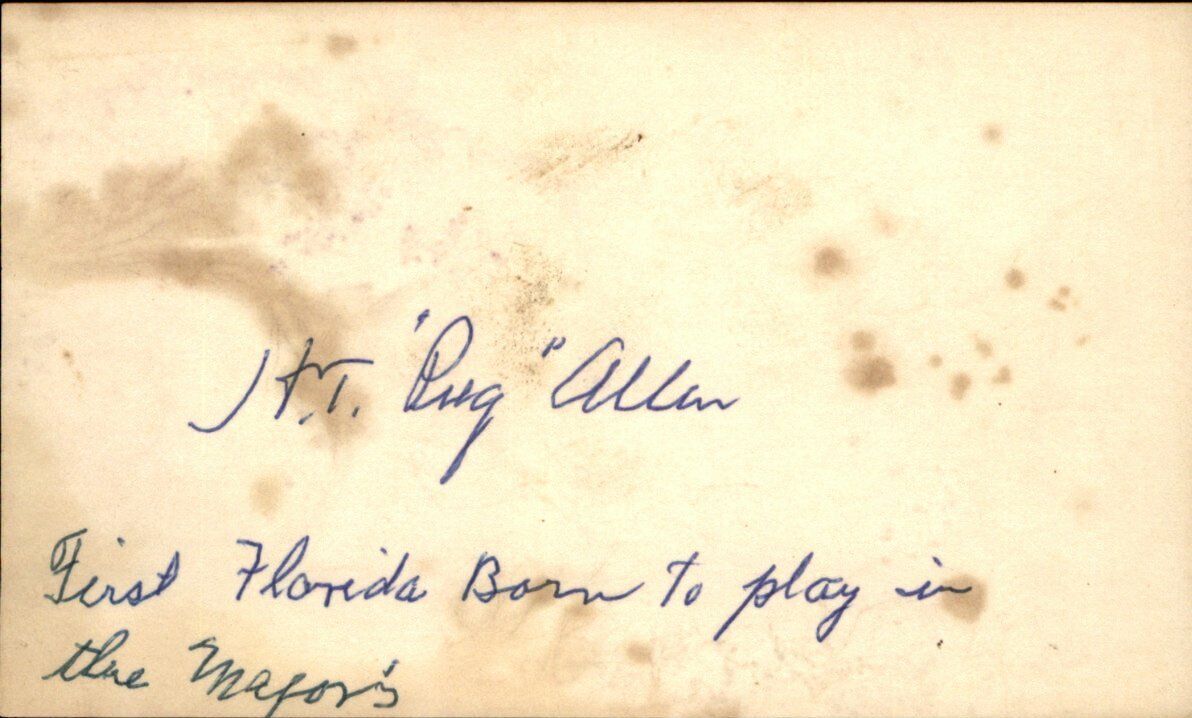 Horace "Pug" Allen Brooklyn Robins d.1981 Signed/Auto 3x5 Index Card 162713