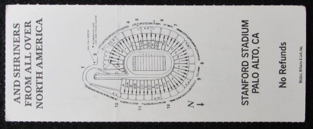 1992 East vs. West Shrine Game Ticket Stub Stanford Stadium 1/19/92 Vincent