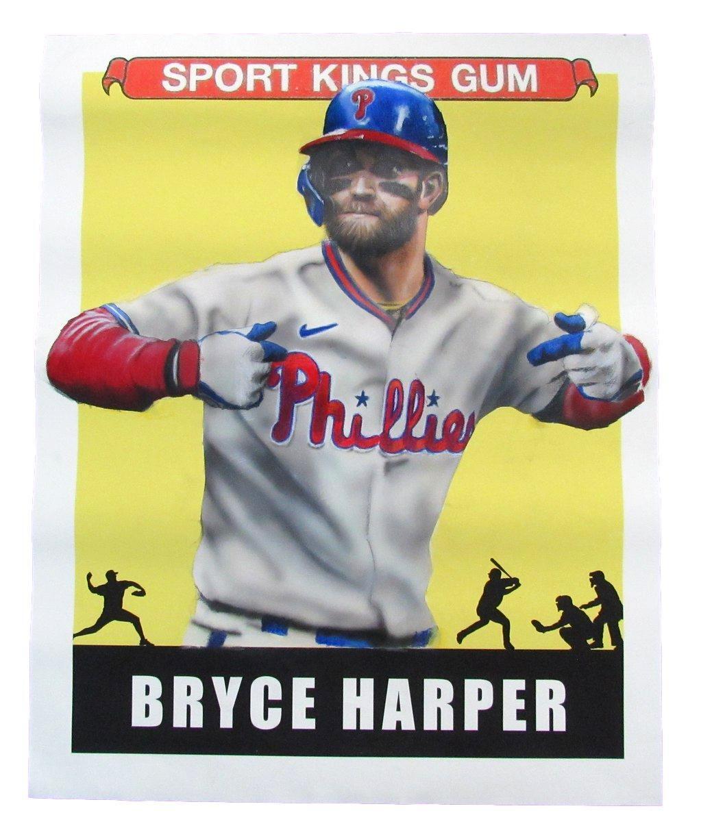 Bryce Harper Sport Kings Gum 30x24 Acrylic on Canvas Original Painting Phillies
