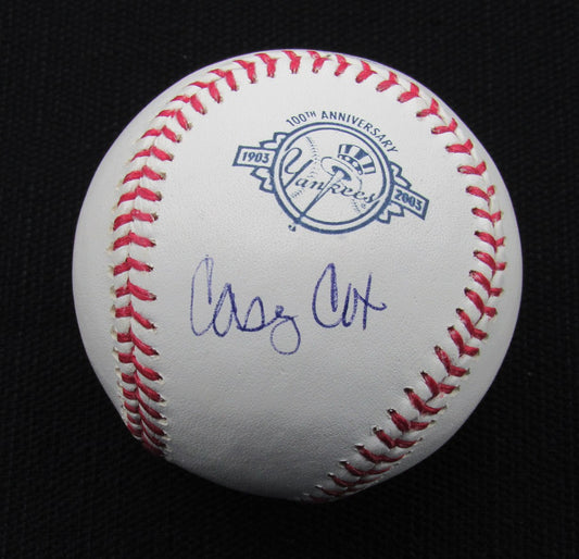 Casey Cox Signed/Auto Yankees 100th OML Baseball JSA 186659