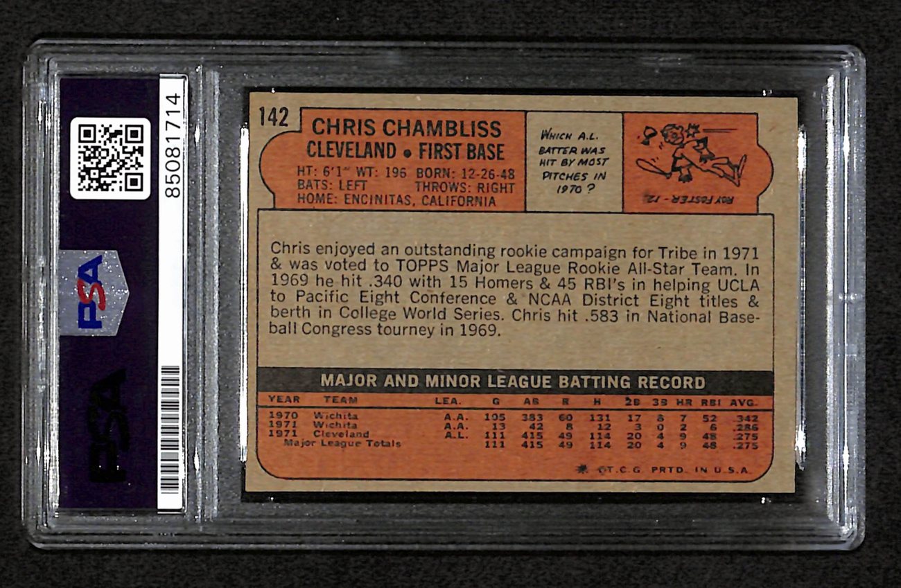 Chris Chambliss Signed 1976 Topps Rookie Card #142 Indians PSA/DNA 184585