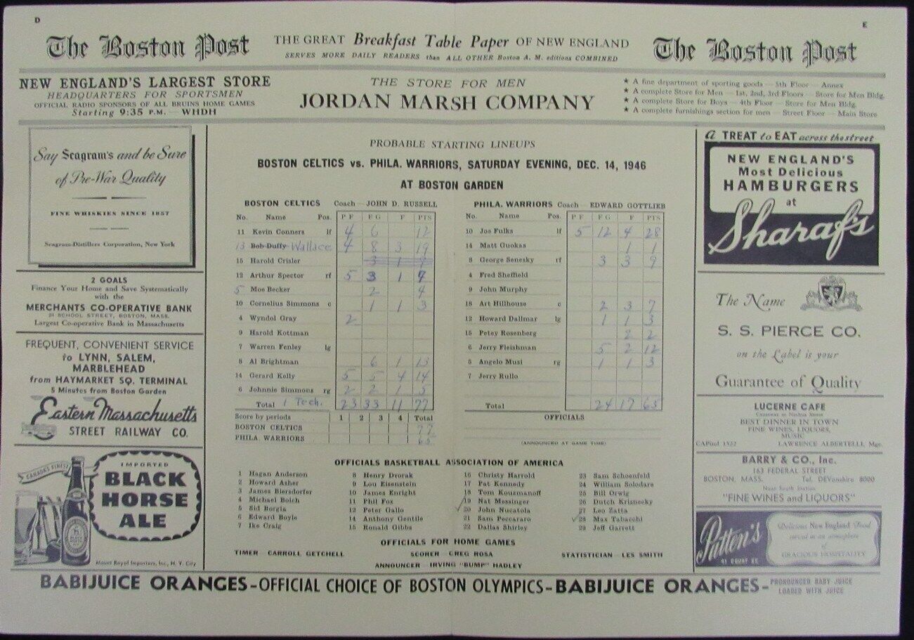 Vintage 1946 Boston Celtics vs. Philadelphia Warriors Game Program 176882