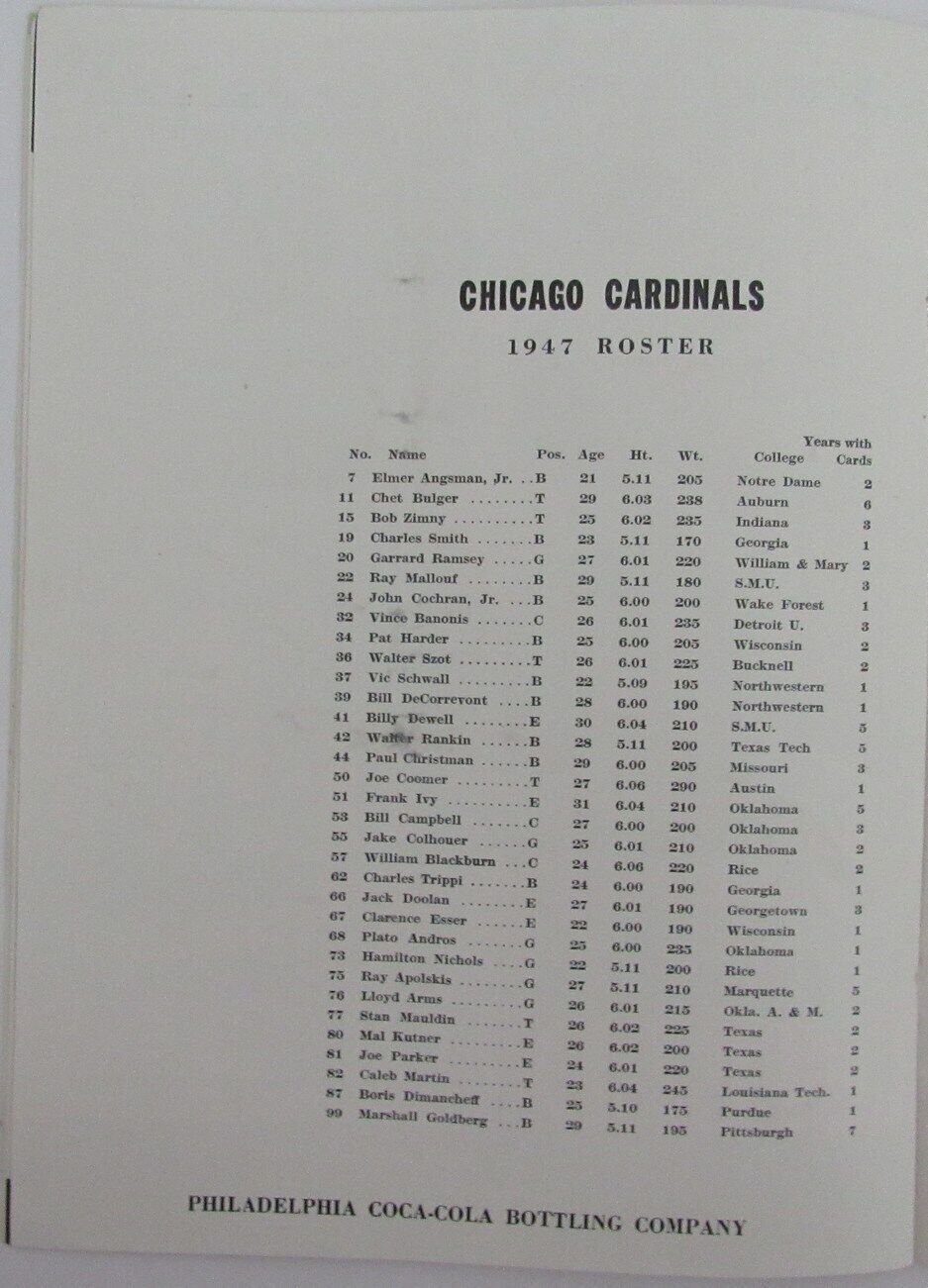 Vintage 1947 Philadelphia Eagles vs. Chicago Cardinals NFL Game Program