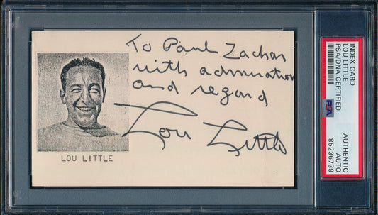 Lou Little CFB HOF Signed/Inscribed 3x5 Index Card Columbia  PSA/DNA 188313
