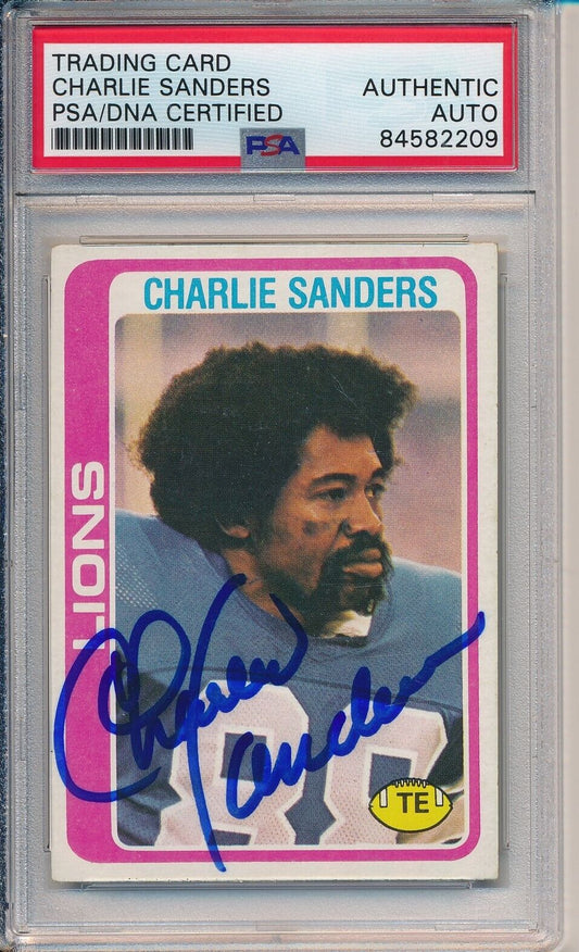 Charlie Sanders HOF Signed/Auto 1978 TOPPS Card #344 Lions PSA/DNA