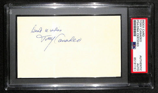 Tony Canadeo HOF Signed/Inscr 3x5 Index Card Green Bay Packers PSA/DNA 187480