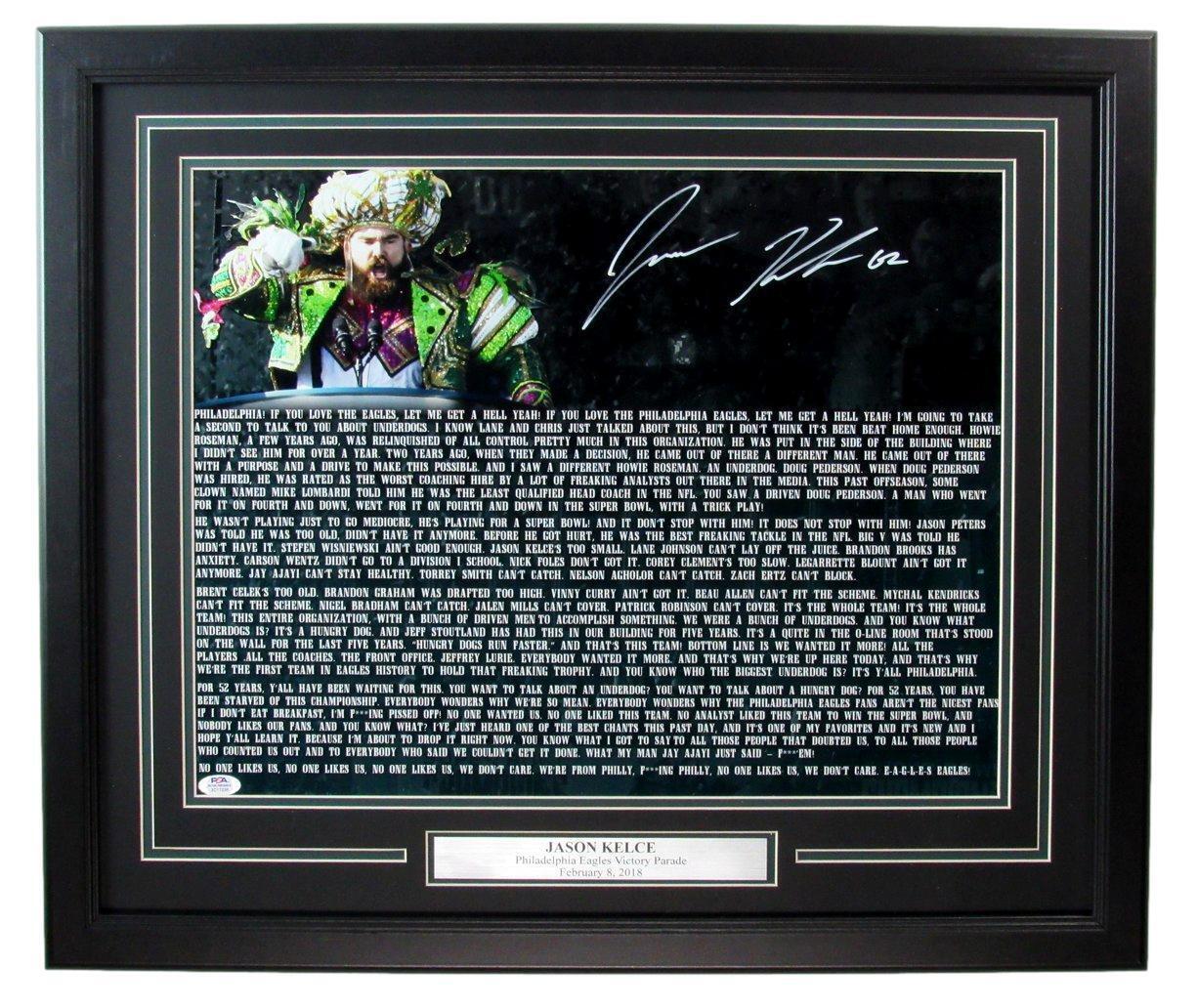 Jason Kelce Autographed 16x20 Photo Eagles Speech Framed Witness PSA/DNA 187722
