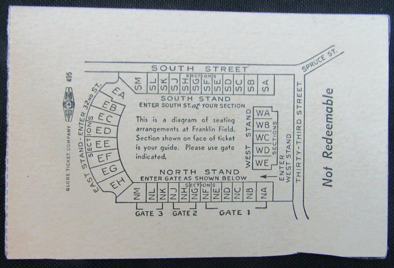 1951 Cornell vs. Penn Football Game Ticket Stub 11/24/51 Franklin Field 153648