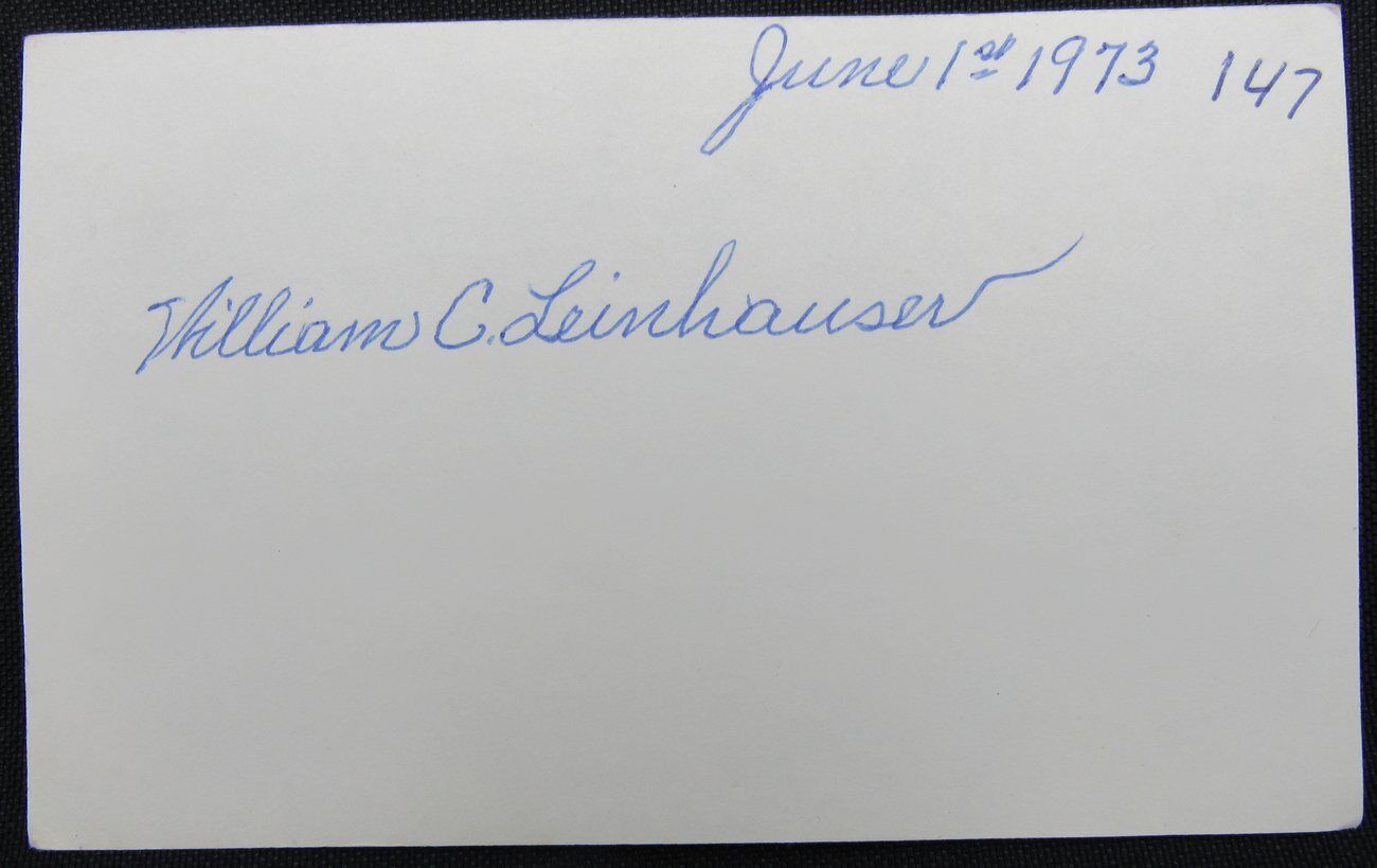 Bill Leinhauser 1912 Detroit Tigers d.1978 Signed 3x5 Index Card