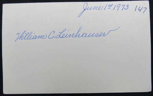 Bill Leinhauser 1912 Detroit Tigers d.1978 Signed 3x5 Index Card