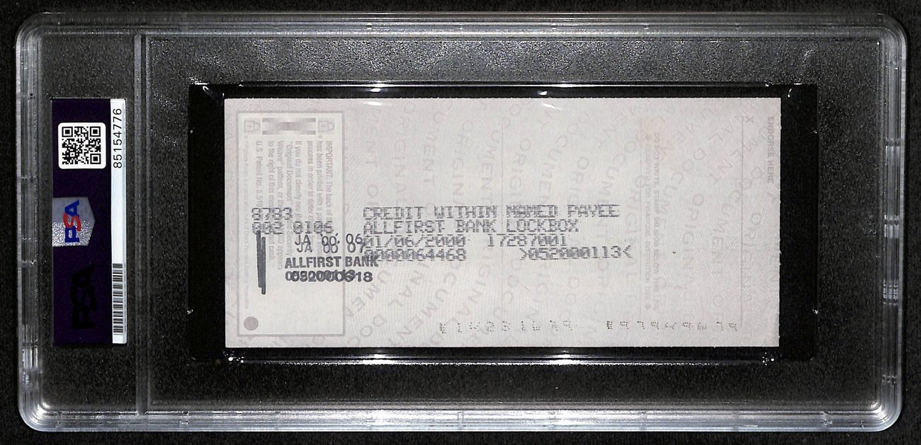 Johnny Unitas HOF Signed/Autographed 2000 Bank Check Colts PSA/DNA MINT 9 189577